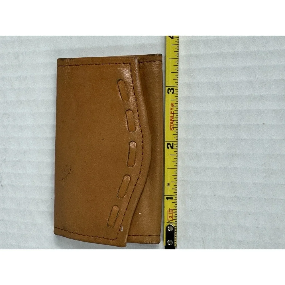 Vintage Hand Tooled Leather Key Wallet Holder Case Trifold Snap Button